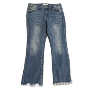 KanCan Blue Medium Wash Mid-Rise Distressed Split Fray Hem Straight Leg Jeans 16